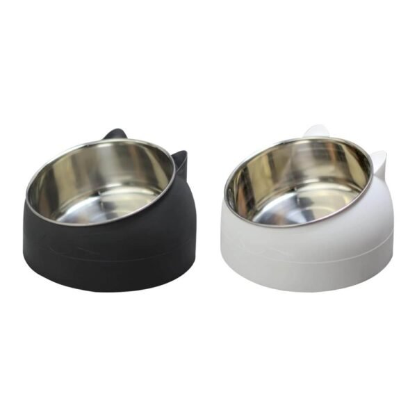 طقم وعاء قطط ستانلس ستيل 2 حبات من Emlstyle – أوعية طعام وماء 200 مل باللونين الأسود والأبيض