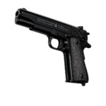 Black 1911-style semi-automatic pistol with detachable magazine isolated on a clean background, high-quality product image for eCommerce use.