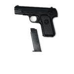 Black toy pistol isolated on transparent background – realistic handheld toy gun product image for eCommerce website.