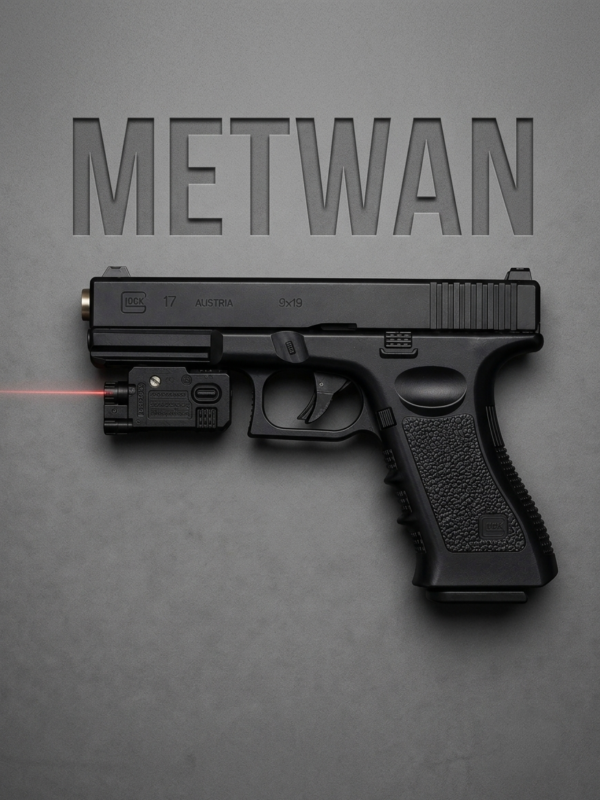 مسدس غلوك معدني بالكامل مع ليزر تكتيكي .Laser Ver باللون الأسود على خلفية كونكريت METWAN