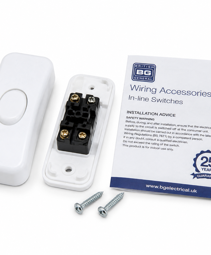 مفتاح كهربائي خطّي BG أبيض 2 أمبير In-Line Switch للمصابيح