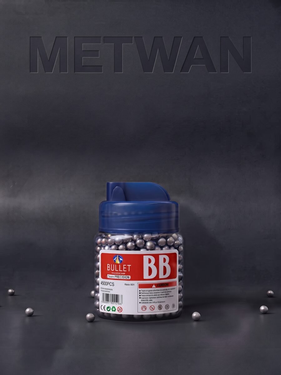 Front view of BB bullets bottle with 1000 pieces on a dark background