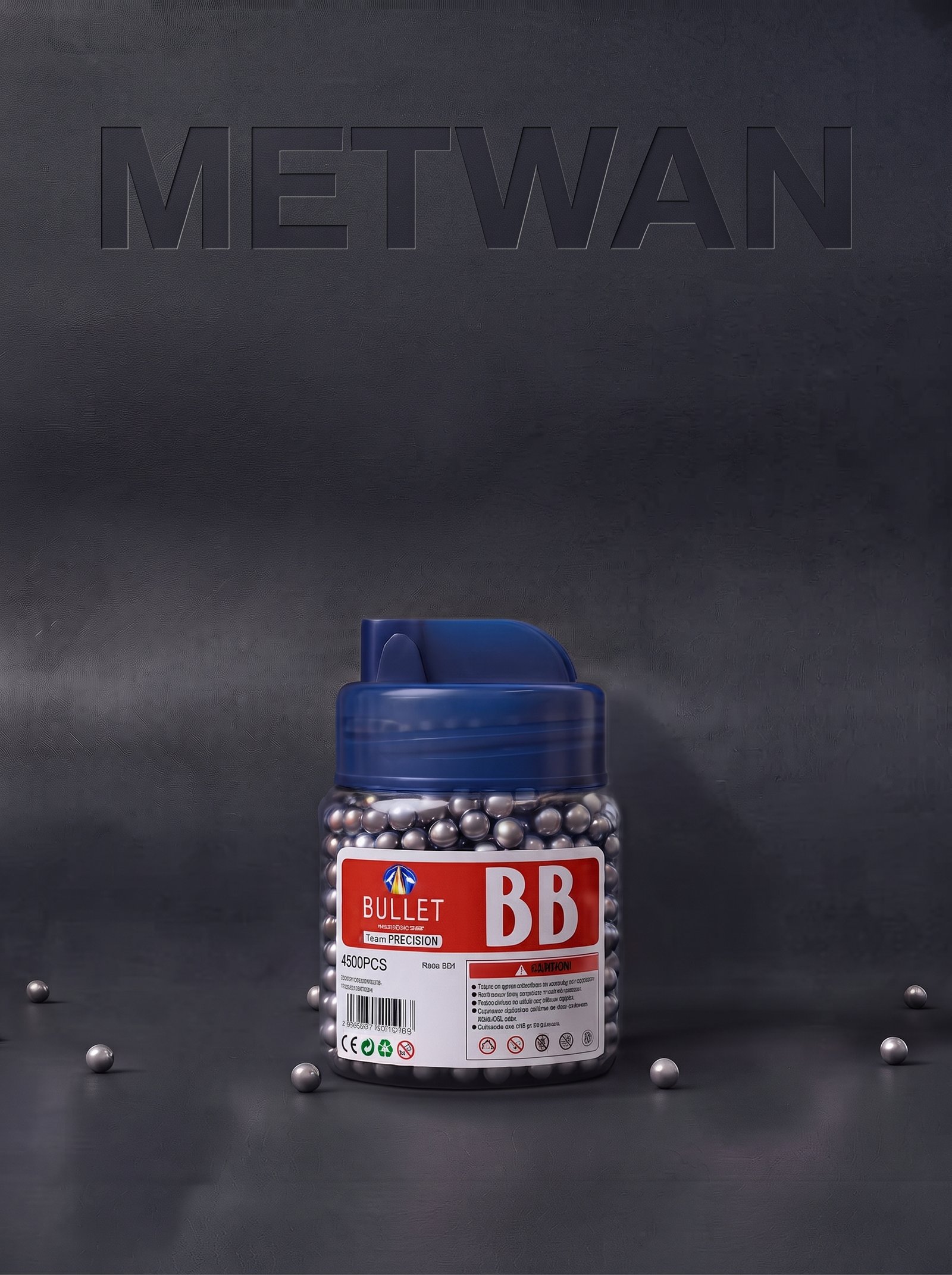 1000-rounds-bb-solid-balls-front Front view of BB bullets bottle with 1000 pieces on a dark background