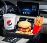 METWAN multi-functional car food tray and cup holder installed in vehicle
