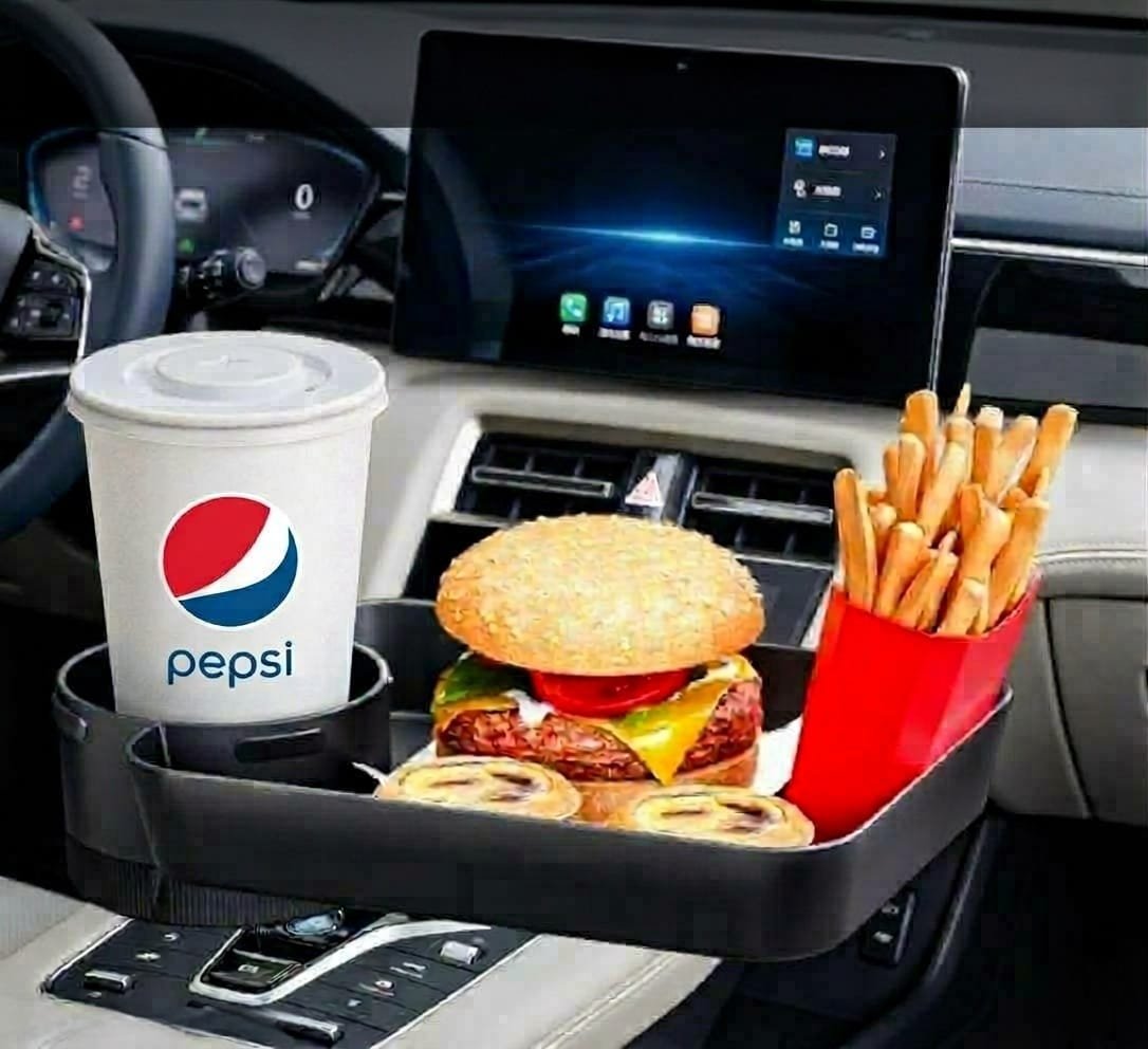 METWAN multi-functional car food tray and cup holder installed in vehicle