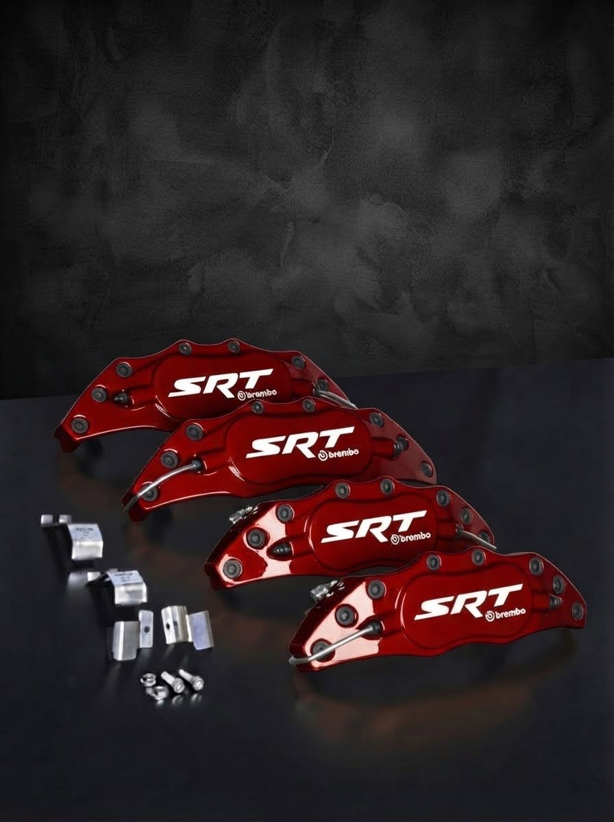 طقم أغطية كاليبر فرامل SRT Brembo ألمنيوم مع قواعد ل دودج تشارجر وتشالنجر وكرايسلر 300C لون أحمر