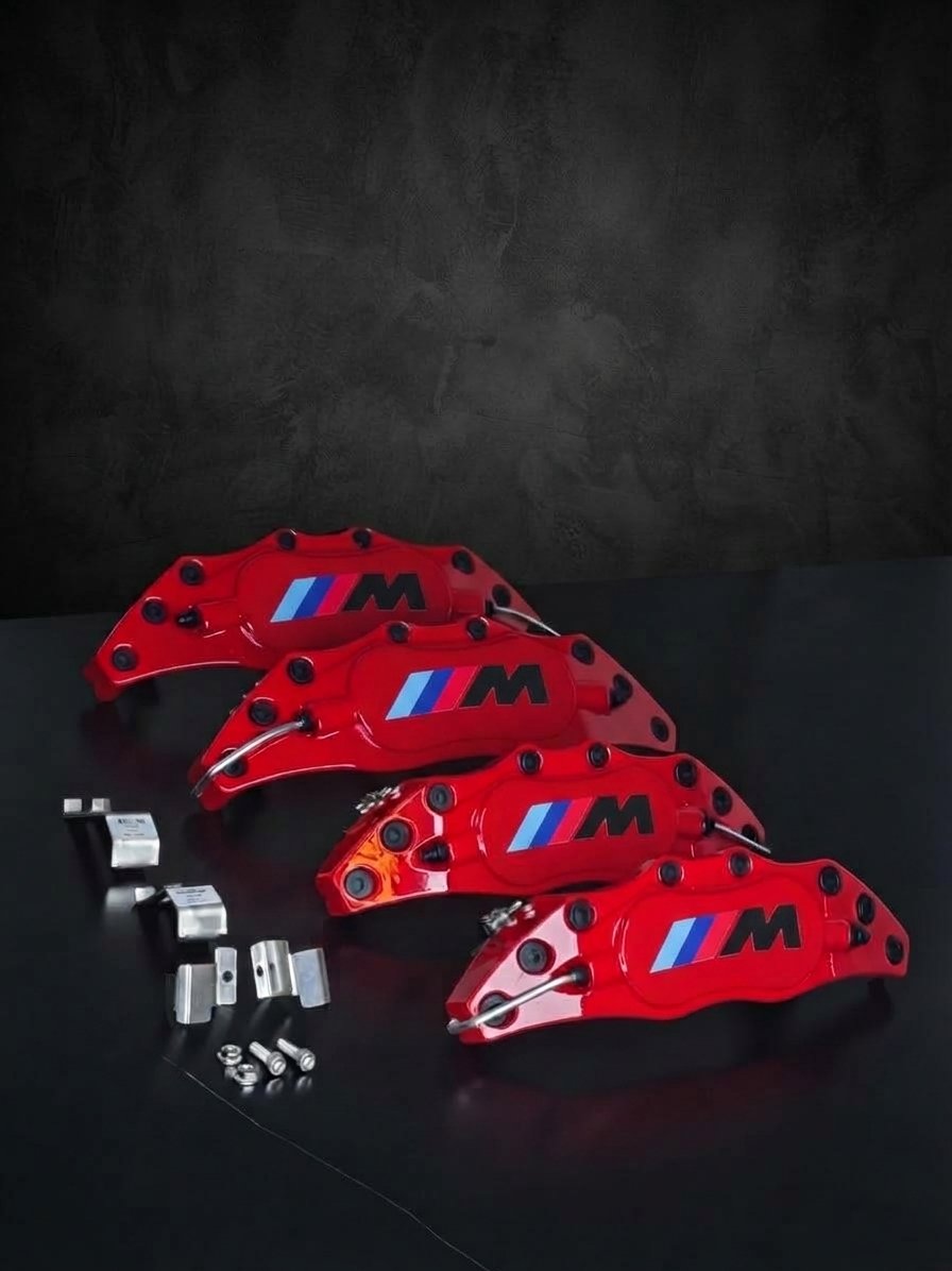 طقم أغطية كاليبر فرامل BMW M Power ألمنيوم مع قواعد مخصصة بنوع السيارة لون أحمر