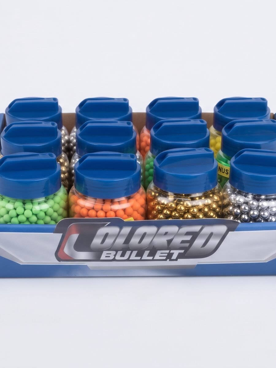 Colored BB bullets box front view display