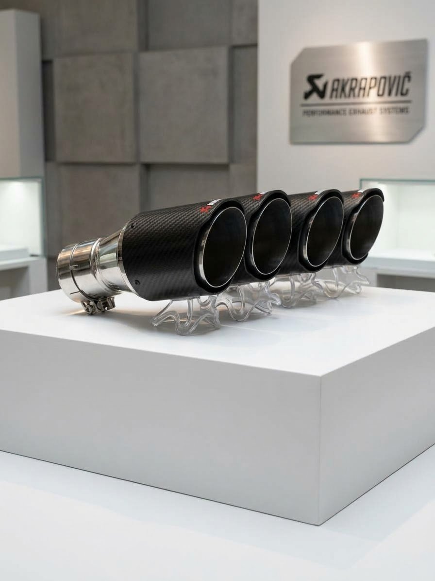 Glossy black chrome smoked sports car exhaust tip showing side view